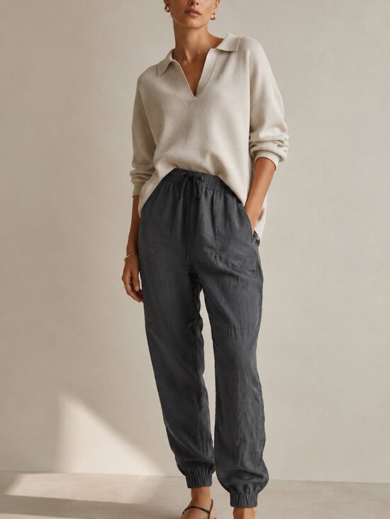 James Perse Pants - James Perse Standard Gray Linen Jogger Pants Drawstring Elastic Waist Size 3/L